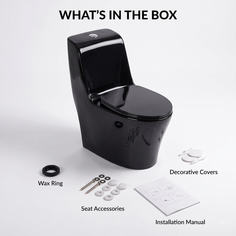 Plantex Ceramic Toilet for Commode/Siphonic Vacuum Jet Flush Ceramic Western Commode/One Piece Western Toilet with Soft Closing Toilet Seat - S Trap (Black)-5