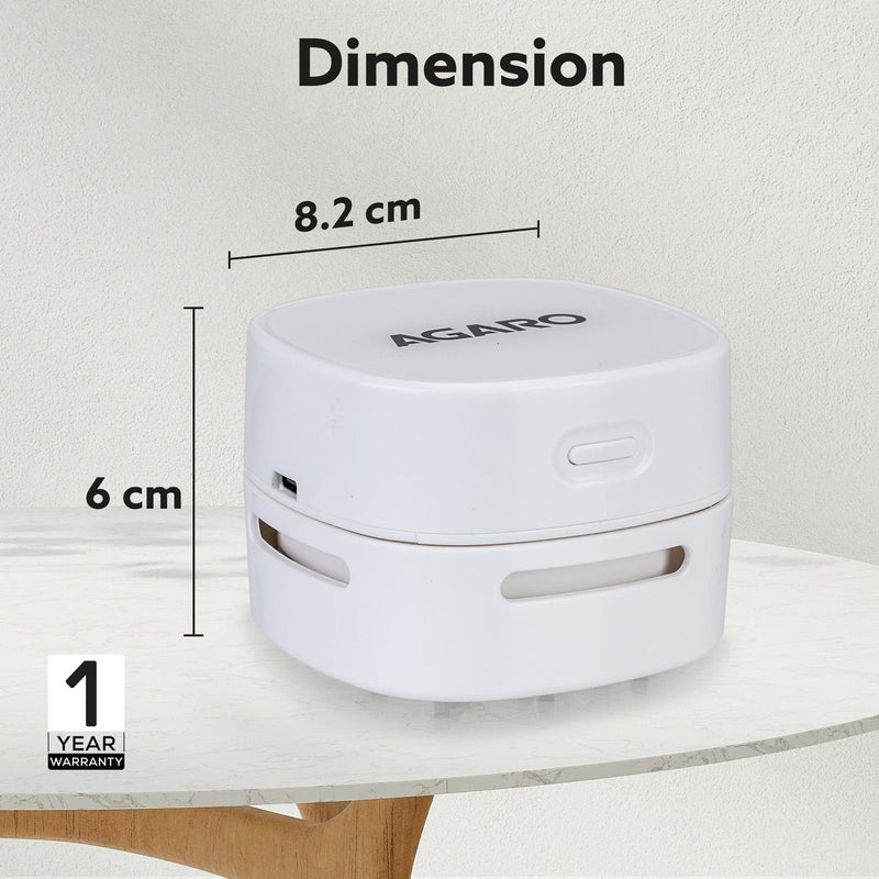 AGARO Crown Mini Desk Vacuum Cleaner, Battery Operated, Use Upto 2.5 Hours, Mini Cordless Sweeper for Cleaning Desktop, Pantry, Paper Shavings, Crumbs, Keyboard Dust, Nails & Pet Hair, White-7