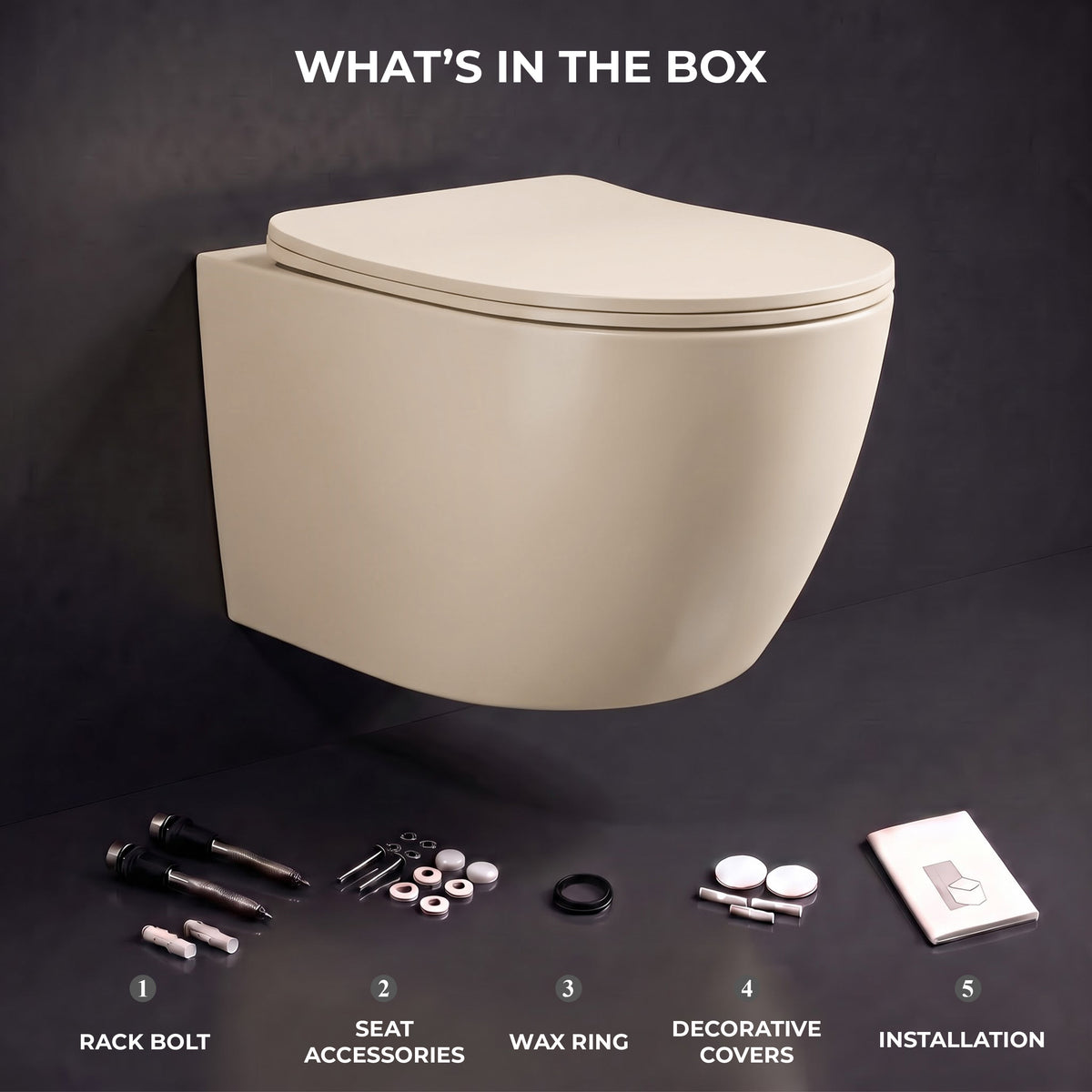 Plantex Imported Ceramic Toilet/Wall Mounted Commode/Rimless Washdown Western Toilet with Soft Close Toilet Seat Cover - P Trap (3043- Matt Khaki)-5