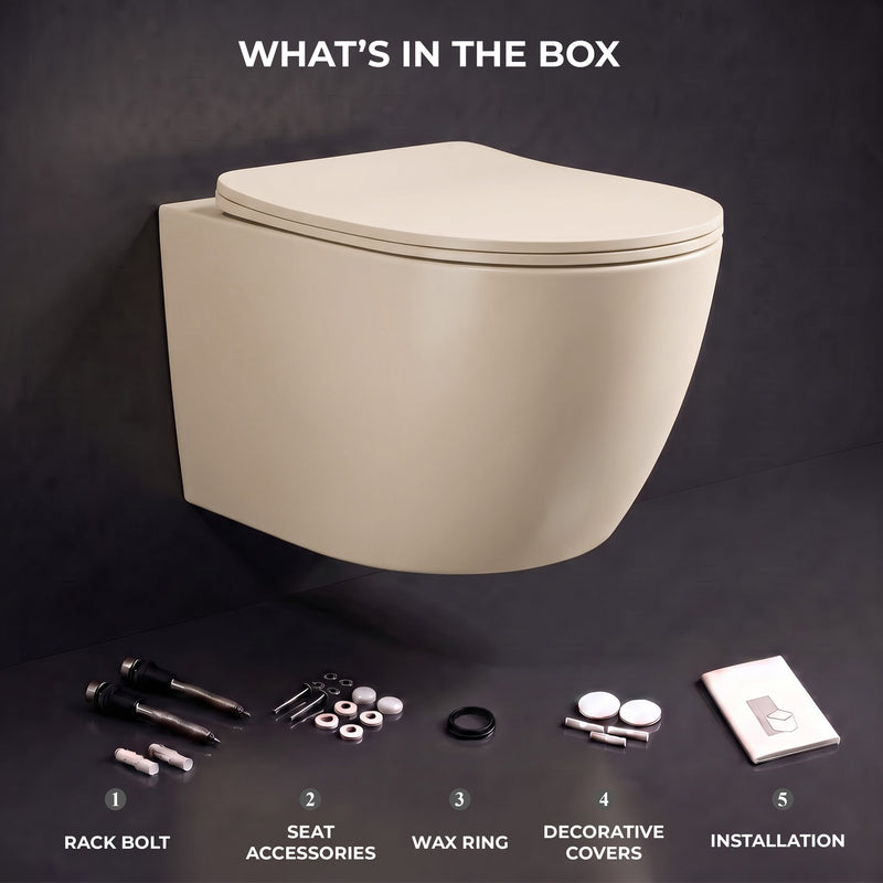 Plantex Imported Ceramic Toilet/Wall Mounted Commode/Rimless Washdown Western Toilet with Soft Close Toilet Seat Cover - P Trap (3043- Matt Khaki)-5