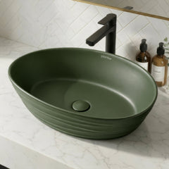 Plantex Designer Ceramic Basin/Table Top Wash Basin for Bathroom/Countertop Vessel Sink Basin for Home/Office/Restaurant (Green, 22 x 14 x 7 Inch)-3