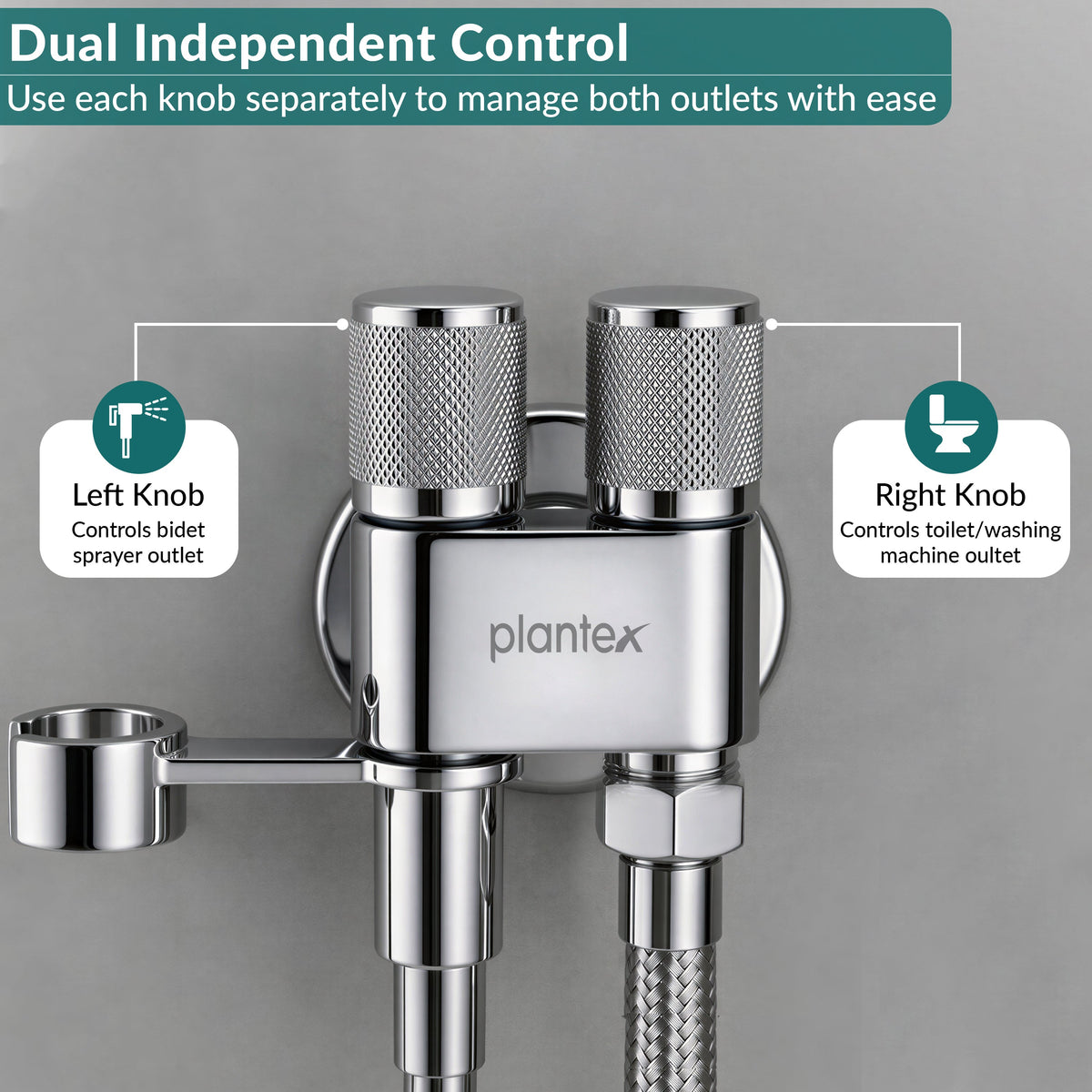 Plantex 2 Way Angle Cock/Stainless Steel Double Outlet Water Valve/Bathroom & Kitchen Tap Connector/Water Faucet - Pack of 1 (Chrome, APS-N-7)-6