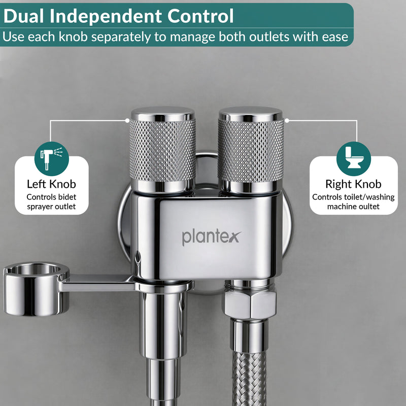 Plantex 2 Way Angle Cock/Stainless Steel Double Outlet Water Valve/Bathroom & Kitchen Tap Connector/Water Faucet - Pack of 1 (Chrome, APS-N-7)-6