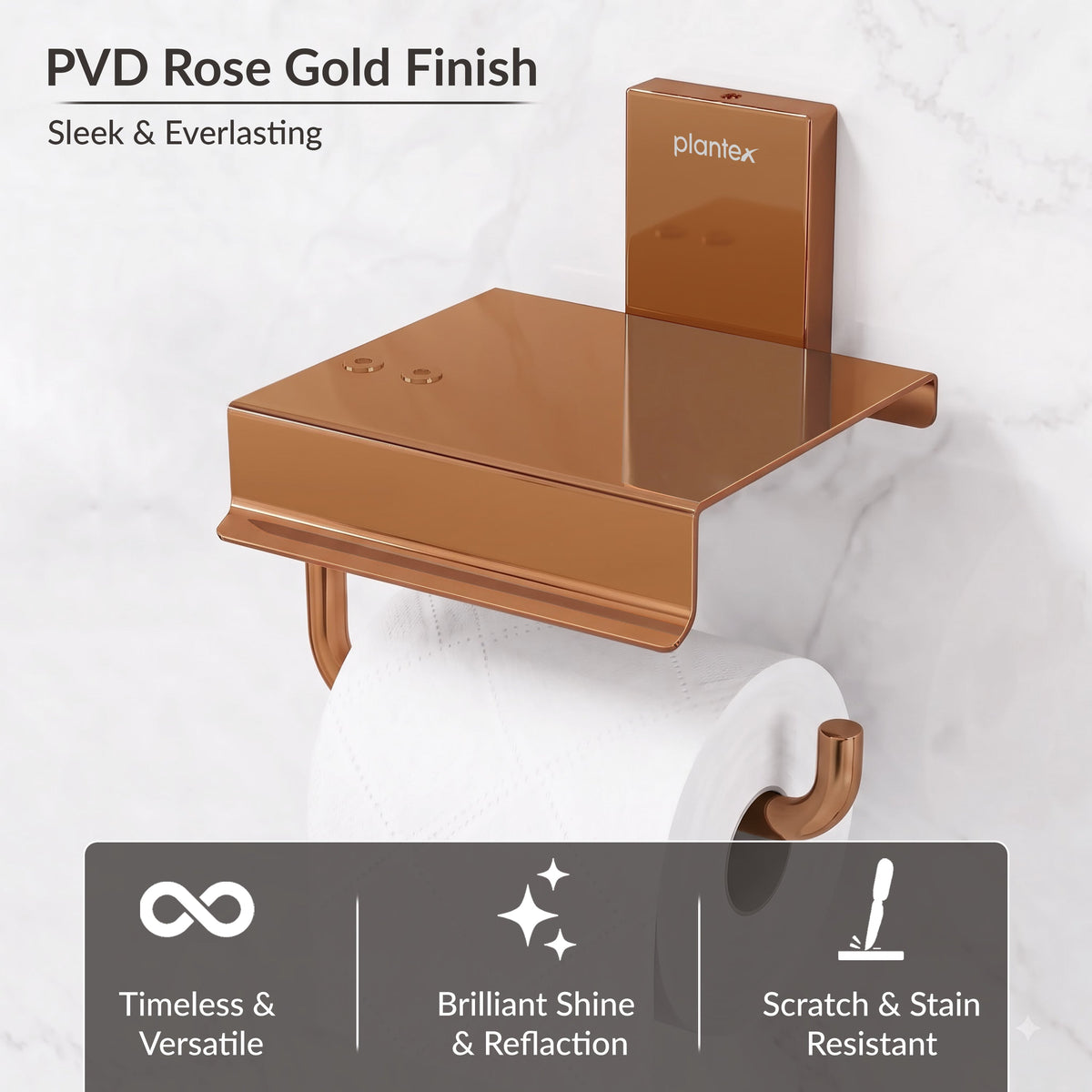 Plantex 304 Grade Stainless Steel Stylish and Durable Toilet Paper Stand/Bathroom Tissue Paper Holder with Mobile Stand/Bathroom Accessories (Crystal,PVD Rose Gold)-6