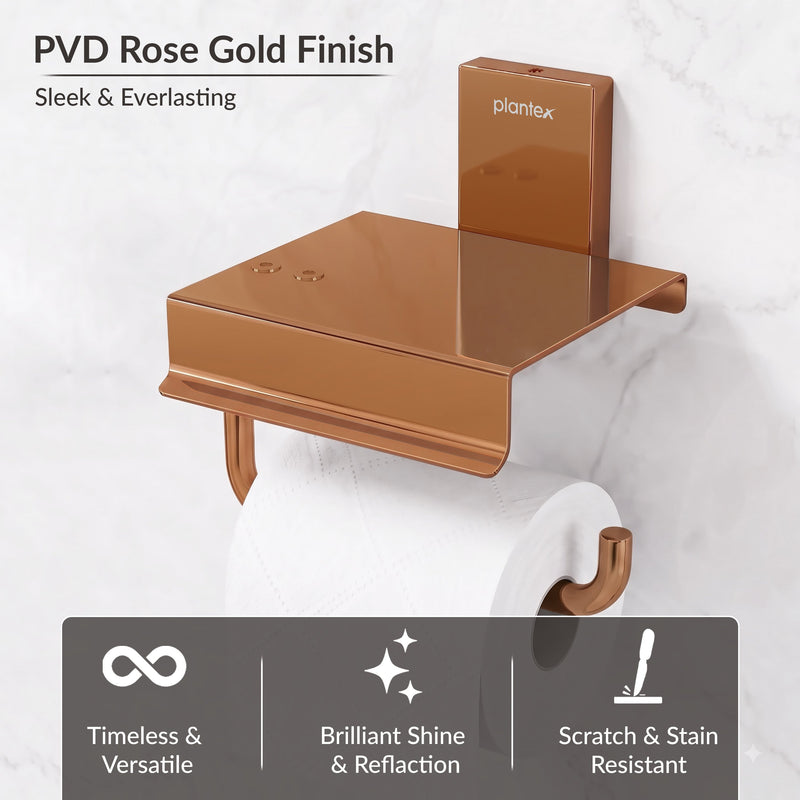 Plantex 304 Grade Stainless Steel Stylish and Durable Toilet Paper Stand/Bathroom Tissue Paper Holder with Mobile Stand/Bathroom Accessories (Crystal,PVD Rose Gold)-6