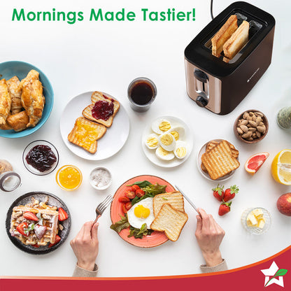 Roma 2-Slice Pop-up Toaster with Lid Cover, 6 Browning Options for Golden Crispy Bread Toasts, Mid-Cycle Cancel Function, Crumb Tray, 2-Yr Warranty, Black, Automatic Electric Toaster