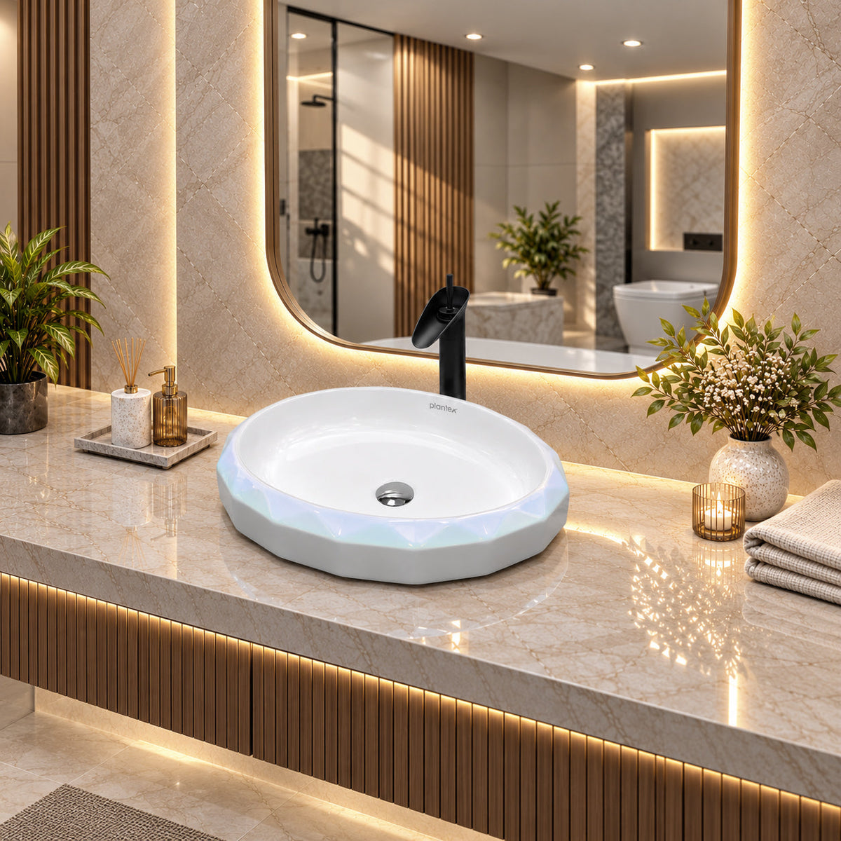 Plantex Table Top Wash Basin For Bathroom/Designer Ceramic Basin/Countertop Vessel Sink Basin - Indo-European Collection (24x 16 x 5 Inch)-3