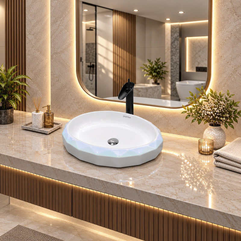 Plantex Table Top Wash Basin For Bathroom/Designer Ceramic Basin/Countertop Vessel Sink Basin - Indo-European Collection (24x 16 x 5 Inch)-3