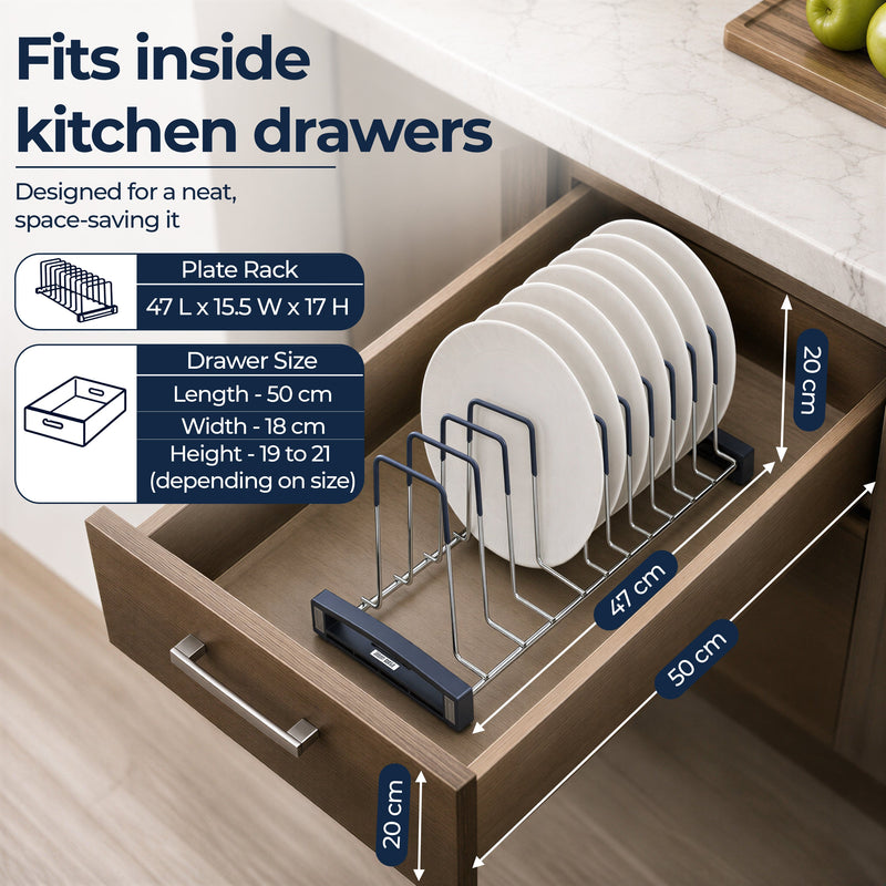 Plantex Sturdy Stainless Steel Plate Organizer for Kitchen/10 Plate Stand for Plateform/Rubber Gripped Thali Rack(Slot-10, Pack of 1, Size-10 Inches)-6
