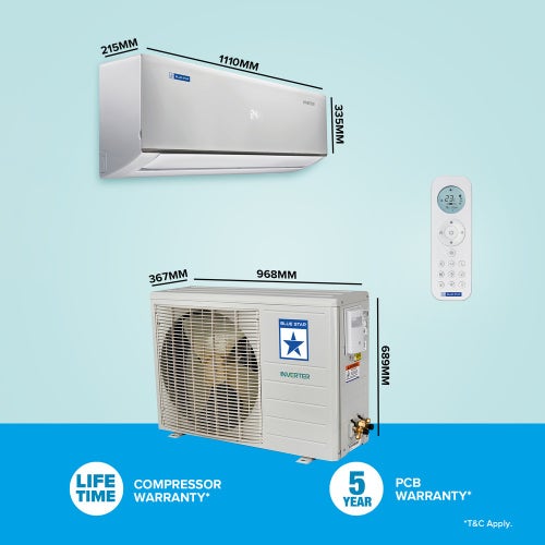 Bluestar DNU Series Split 5 in 1 Convertible 2 Ton 4 Star Inverter AC | AI Pro | 4 Way Swing | PM 2.5 Filter | 2024 Model | White (IC524DNUR)