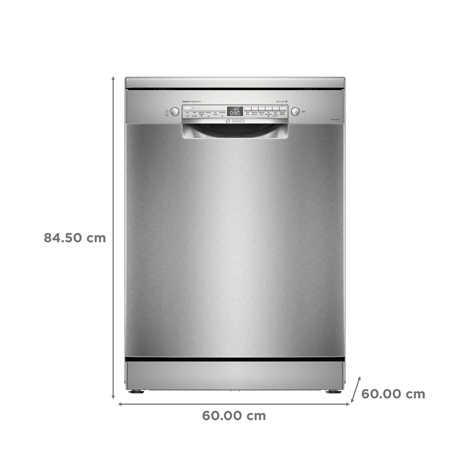 BOSCH Series 6 14 Place Settings Free Standing Dishwasher with Glass Protection Technology (No Pre-rinse Required, Silver)