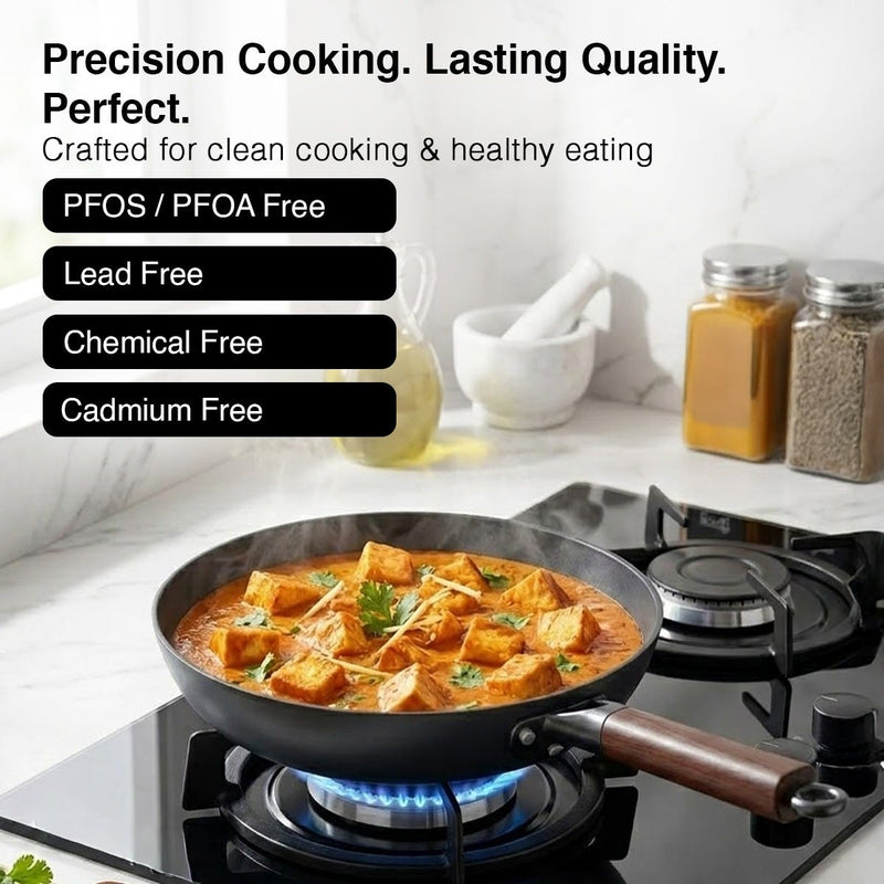 Prestige Castlite Patterned Enamel Coated Cast Iron Fry Pan 20cm/0.9L + Prestige Castlite Patterned Enamel Coated Cast Iron Kadai 24cm/2.4L with Glass Lid, Rust-Proof, Gas & Induction, 15Y Warranty