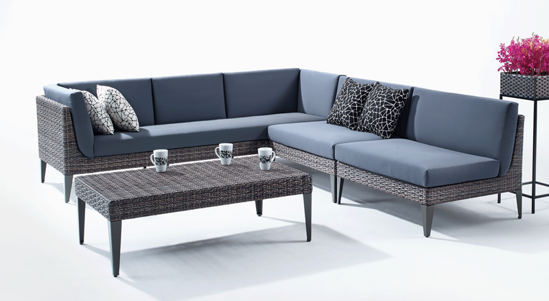 Euvan Outdoor Garden Balcony Sofa Set 3 Seater and 2 Single Seater With 1 Center Table Set (Brown + Navy Blue)