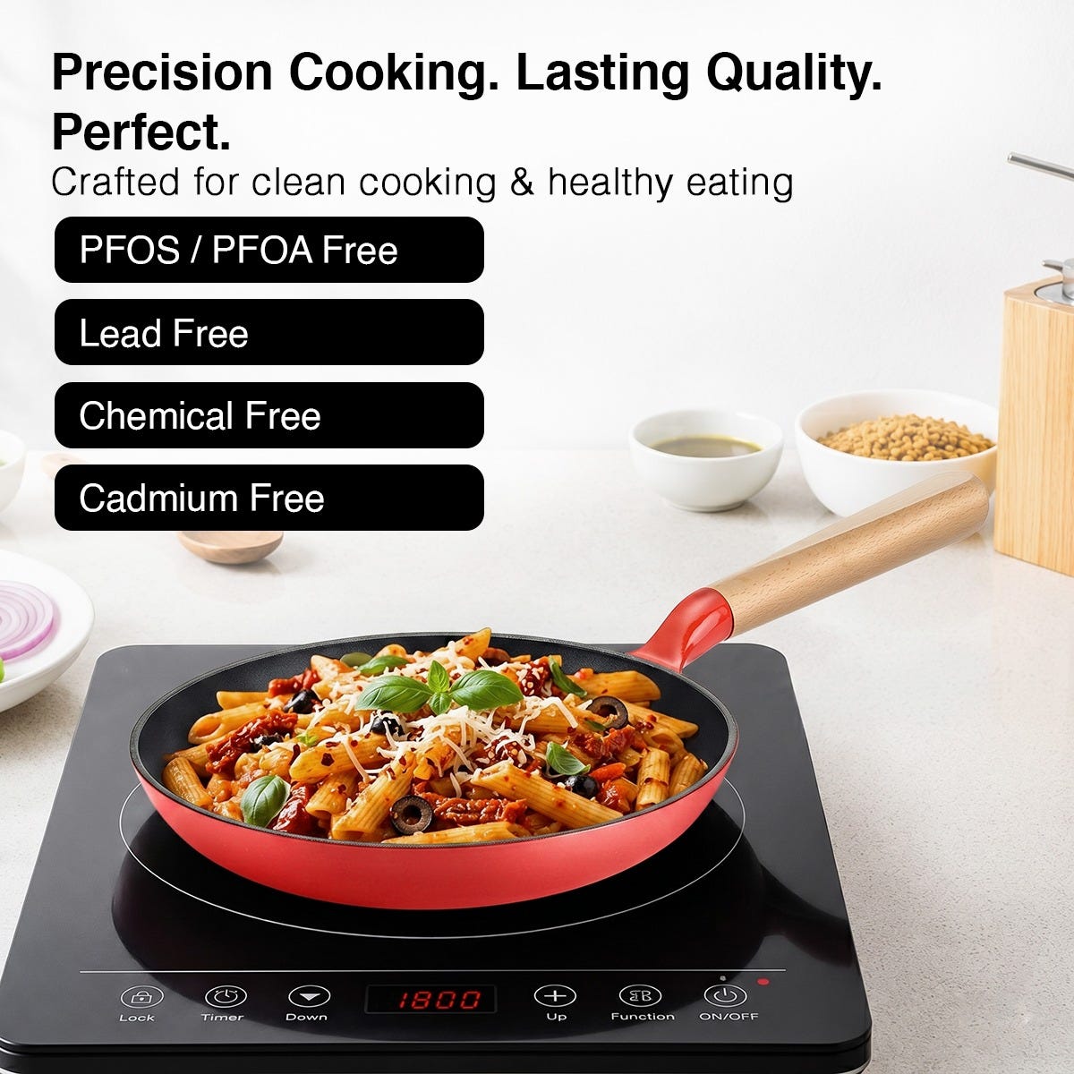 Prestige Castlite Enamel Coated Cast Iron Fry Pan 20cm/0.8L, Lightweight, Stay-Cool Handle + Prestige Castlite Enamel Coated Cast Iron Kadai 24cm/2.3L with Glass Lid, Gas & Induction, 15Y Warranty