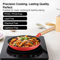 Prestige Castlite Enamel Coated Cast Iron Fry Pan 20cm/0.8L, Lightweight, Stay-Cool Handle + Prestige Castlite Enamel Coated Cast Iron Kadai 24cm/2.3L with Glass Lid, Gas & Induction, 15Y Warranty