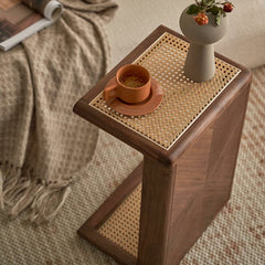 All-in-one Rattan End Table Snack Side Table