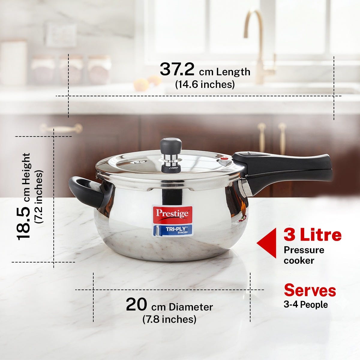 PRESTIGE SVACHH TRI-PLY HANDI PRESSURE COOKER 3 LITRE, Prestige Platina Popular Stainless Steel Unique Impact Forged Bottom Kadai with Toughened Glass Lid, 24cm (2.8 L) (Silver)
