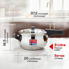 PRESTIGE SVACHH TRI-PLY HANDI PRESSURE COOKER 3 LITRE, Prestige Platina Popular Stainless Steel Unique Impact Forged Bottom Kadai with Toughened Glass Lid, 24cm (2.8 L) (Silver)