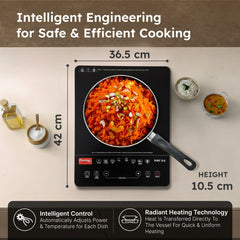 Prestige PIRC 3.0 2400W Infrared Cooktop, Indian Menus & Timer, Black + Prestige Omega Deluxe Granite Alpha 3 Pc BYK Non-Stick Set: Kadai 24cm with Glass Lid, Omni Tawa 28cm, Fry Pan 24cm