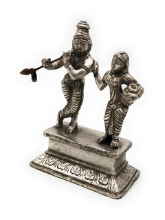 Brass Radha Krishna Idol | Radha Krishna Murti Moorti Vigraha Pratima Statue | Peetal Pital Pittal Divine Couple Sculpture for Home Decor, Pooja Mandir & Wedding Gift, Silver, 5.5 Inch, 1 Piece
