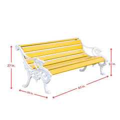 Pryce Cast Iron 3 Seater FRP Garden Bench for Outdoor Park - (Yellow + White)