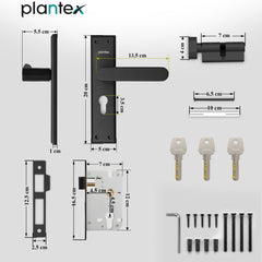 Plantex Door Lock Set - Main Door Lock Plate Handle Set/Mortise Lock with 3 Keys/Lock Body and Cylinder - Pack of 1 (OHMH-81, Z-Black)-2