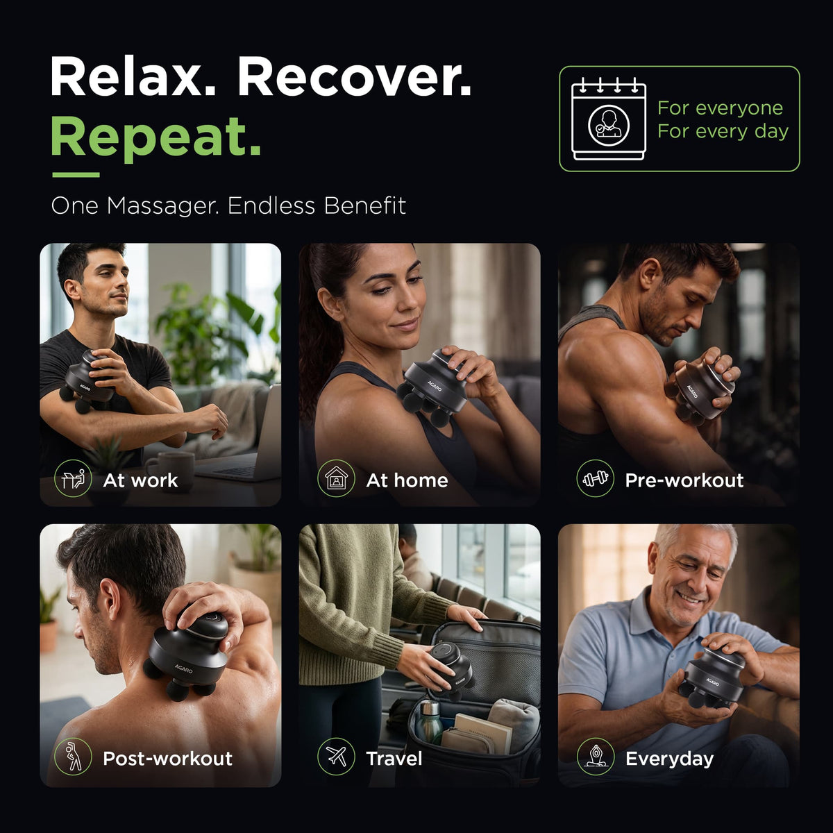 AGARO Royal Deep Tissue Body Massager with 4 Interchangeable Heads | Handheld Electric Vibration Massager for Neck, Back