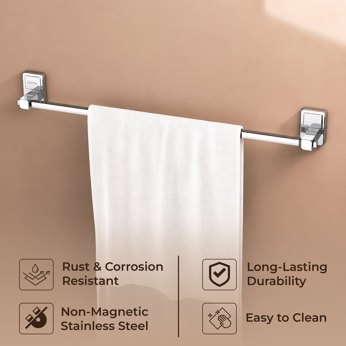 Plantex 304 Grade Stainless Steel 24 inch Towel Hanger/Holder for Bathroom/Single Towel Rod/Towel Bar/Towel Stand/Bathroom Accessories Pack of 1, Darcy (Chrome)-6