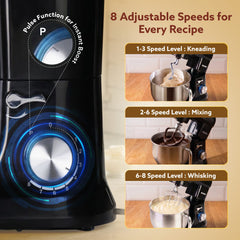 AGARO Royal Stand Mixer, Dough Maker Machine, 1000W Atta Maker, 100% Copper Motor, 5L SS Bowl, 8 Speed + Pulse Function,