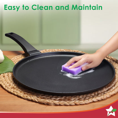 Inducta Die-cast Dosa Tawa, 28cm, 4mm, Japanese Non-stick Coating, Cook with Less Oil, For Dosas, Rotis, Parathas, Omelettes, Pancakes, Compatible with All Cooktops, 2-Yr Warranty, Black