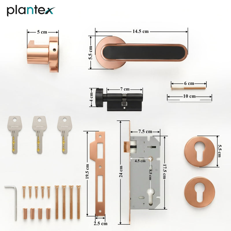Plantex Door Lock Set with Keys/Mortise Door Lock for Home/Office/Hotel - Pack of 1 (OHMH-21, PVD Rose Gold & Black)-2