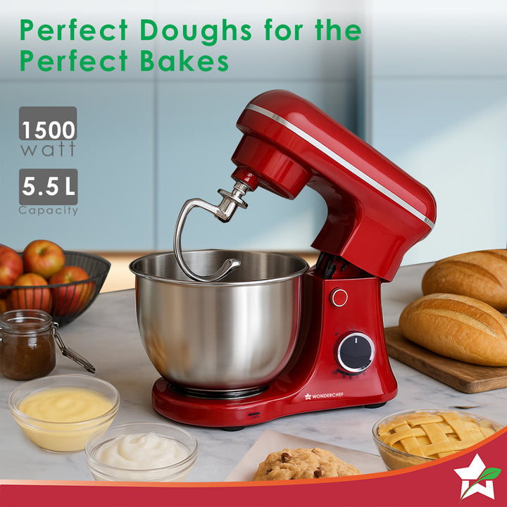 Regalia Neo Stand Mixer | 5.5L Stainless-steel Bowl | 10-speed Setting | 4 Attachments | Whisk, Whip, Beat, Mix | For Cake & Pizza Doughs, Creams, Salad Dressings, Eggs | 2 Year Warranty | Red