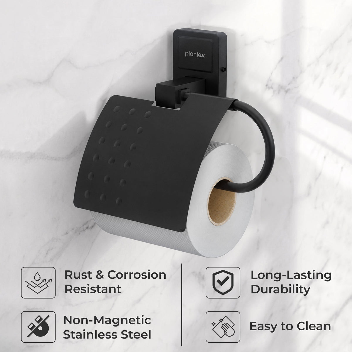 Plantex 304 Garde Stainless Steel Toilet Paper Roll Holder/Toilet Paper Holder in Bathroom/Kitchen/Bathroom Accessories - Darcy (Black)-6