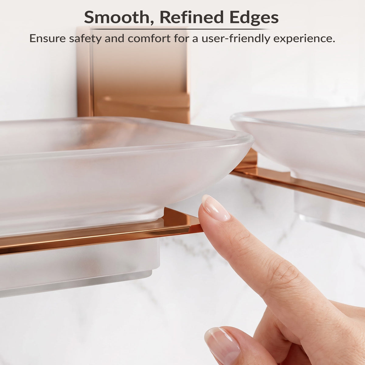 Plantex 304 Grade Stainless Steel Frosted Glass Double Soap Holder/Soap Stand/Dual Soap Dish for Bathroom/Bathroom Accessories - Pack of 1 (Crystal, PVD Rose Gold)-3