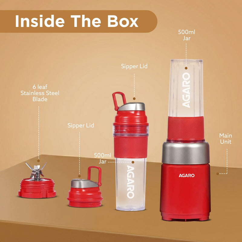 AGARO Primo Plus Personal Blender with 2 (500ml) Jars Red-7