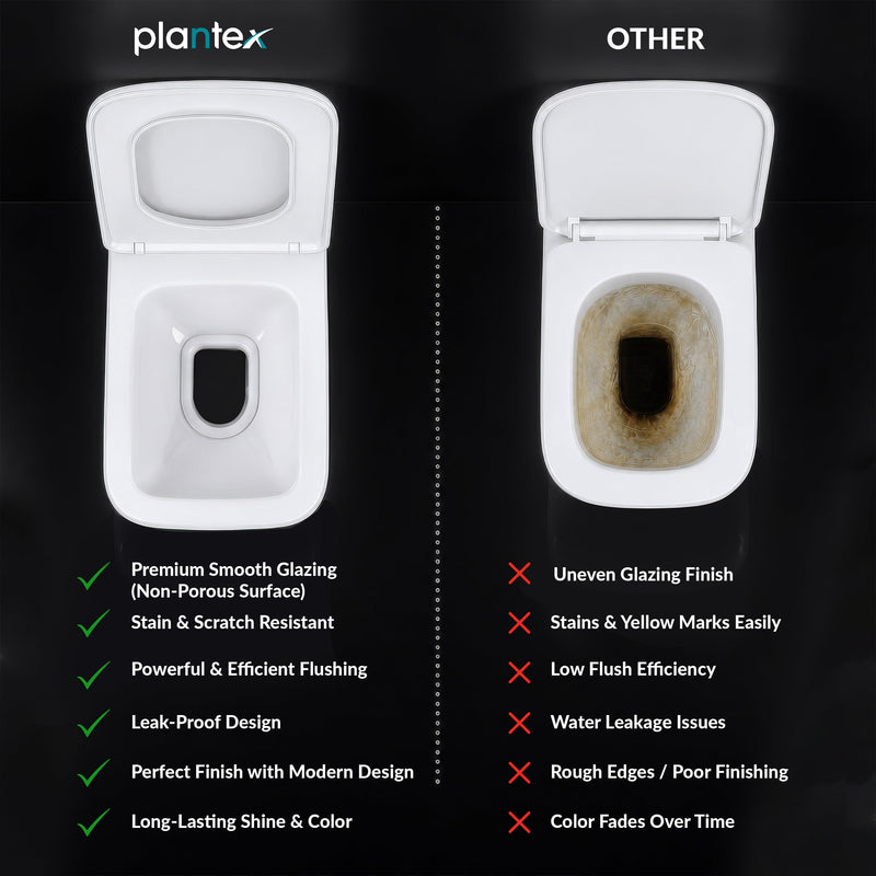 Plantex Platinum Ceramic Wall Hung Commode/P Trap Western Commode for Toilet/Rim Washdown Western Toilet with Soft Close Toilet Seat Cover- (White)-6