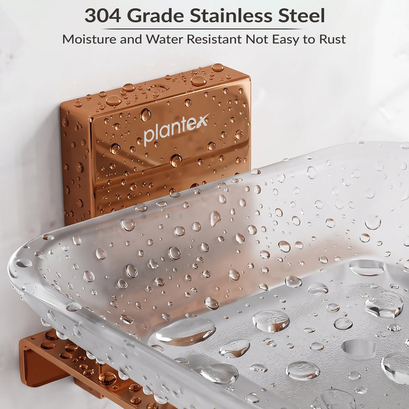 Plantex 304 Grade Stainless Steel Glass Soap Dish/Soap Stand/Soap Holder/Soap Storage/Bathroom Accessories - Crystal (PVD Rose Gold)-4