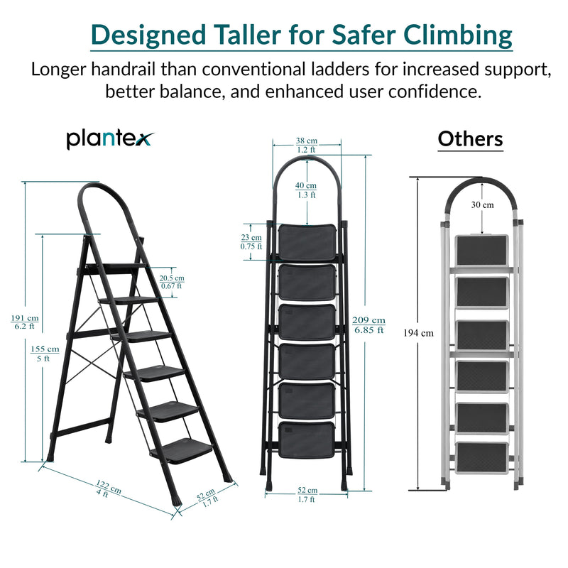 Plantex Hercules Pro 6-Step Foldable Ladder for Home with 150 kg Load Capacity/Heavy-Duty Steel Ladder/Anti-Slip Wide Step/Strong, Stable & Multi-Purpose (Black)-2
