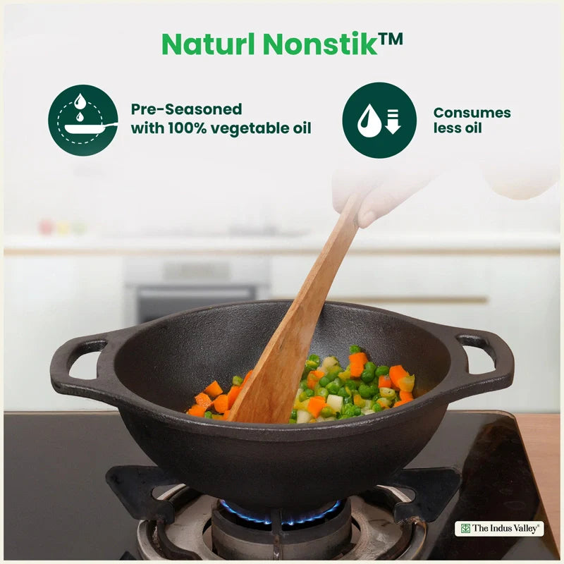 CASTrong Cast Iron Kadai, Pre-seasoned, Nonstick, 100% Pure, Toxin-free, Medium 20.9cm, 1.8kg