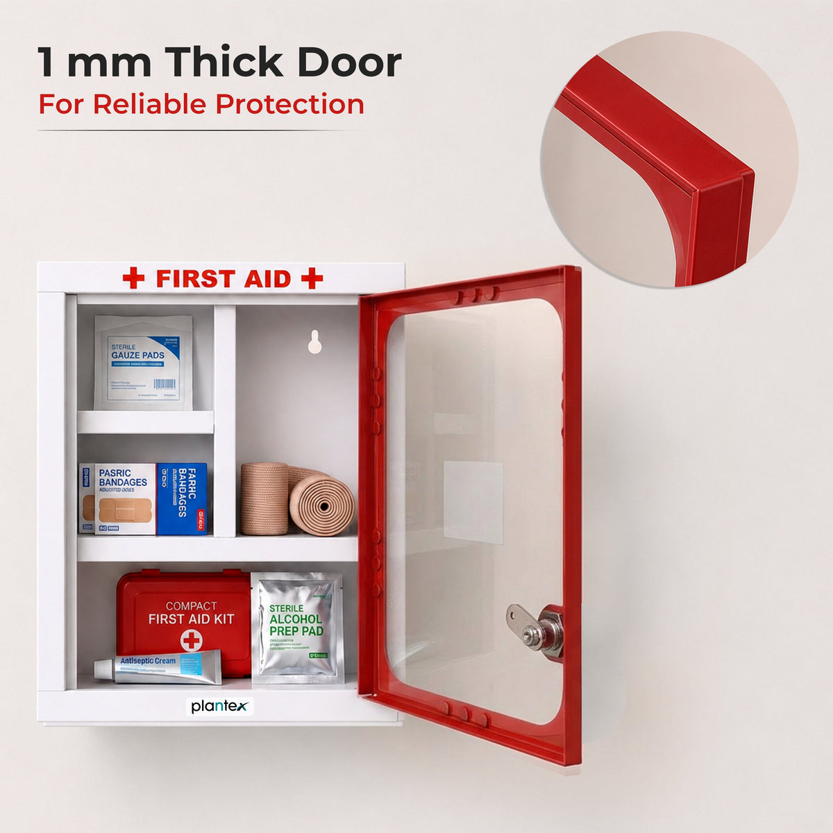 Plantex First Aid Box/Medicine Storage Box/Emergency First Aid Kit Box/Medical Box for Home, School & Office/Medicine Organizer with Multi Compartment - (Red & White) Big Size Wall Mount GI Steel-6