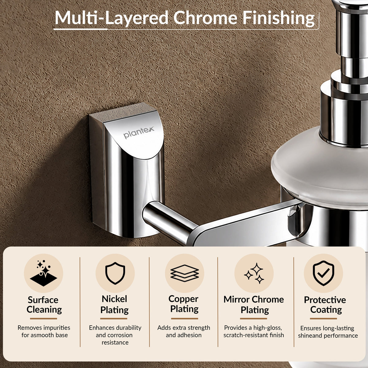 Plantex Smero Pure Brass Made Hand Wash Holder for Wash Basin/Liquid Soap Dispenser/Shampoo Dispenser - Superb (Chrome)-5