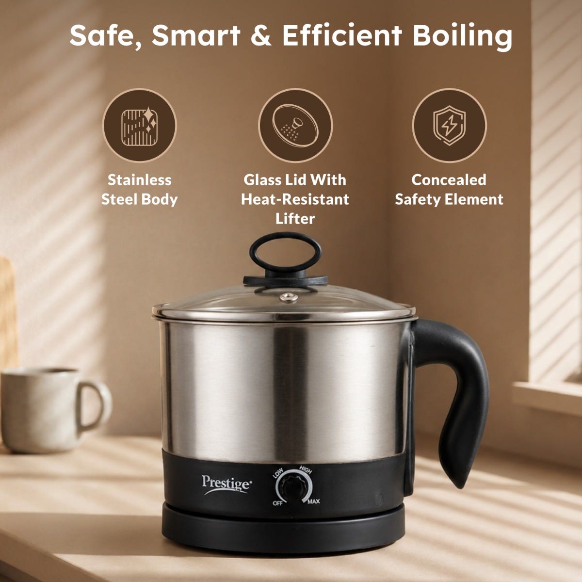 Prestige Endura 1000W 6 Jar Mixer Grinder: 3 SS Jars, Juicer, Mix-O-Keep, Multi-Utility Jar, Ball Bearing Motor, SS Blades, 5Y Motor Warranty + Prestige 1.5L PMC 3.0 Plus Multi Kettle / Multi Cooker