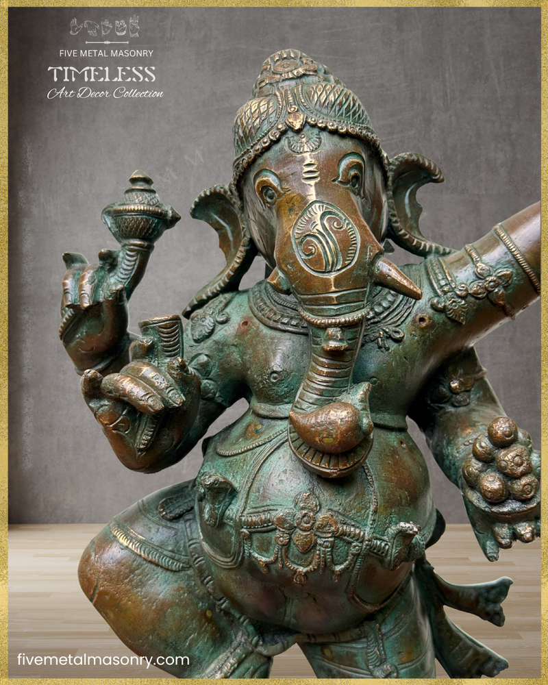 Dancing (Nrtta) Ganesha - Panchaloha Bronze Icon - 14"- Timeless Collection