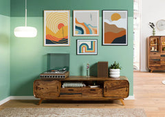 Mid-Century Sheesham Wood Low Media Console