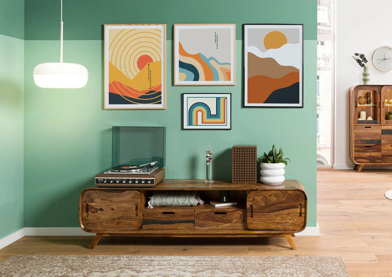 Mid-Century Sheesham Wood Low Media Console