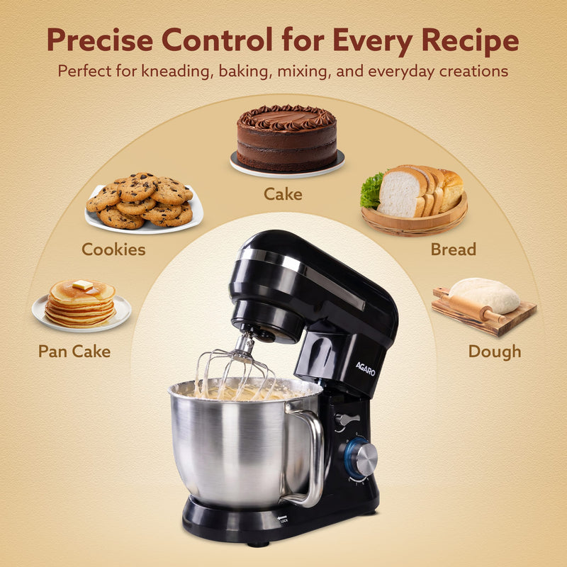 AGARO Royal Stand Mixer, Dough Maker Machine, 1000W Atta Maker, 100% Copper Motor, 5L SS Bowl, 8 Speed + Pulse Function,
