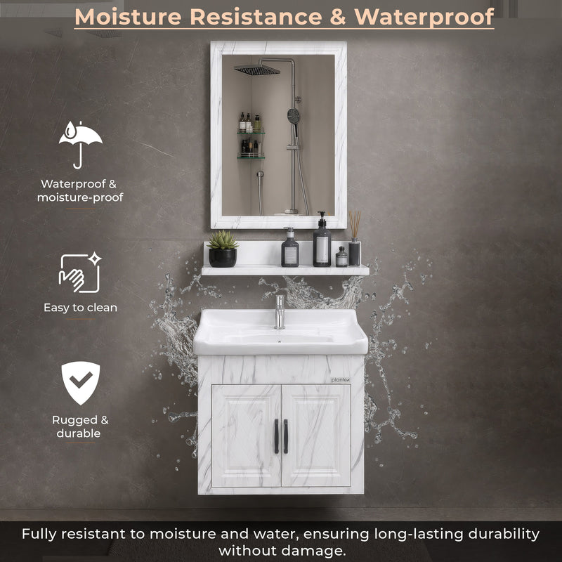 Plantex Glass, Ceramic, HPP Unbrekable Bathroom Vanity Cabinet & Washbasin Set/Basin Cabinet for Bathroom with Mirror (White)-3