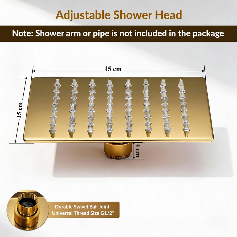 Plantex Stainless Steel Overhead Shower 6 x 6 inch with Water-Saving Technology/High pressure Rain Shower Head without Arm/Bathroom Shower -(Ultra Slim-PVD Gold)-2