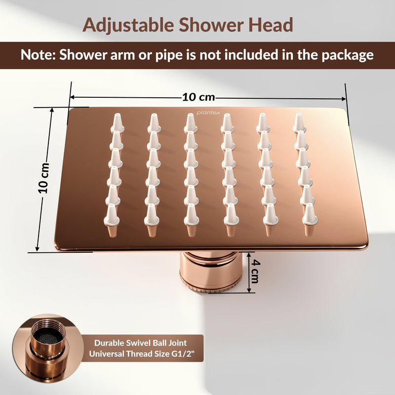 Plantex Stainless Steel Overhead Shower 4 x 4 inch with Water-Saving Technology/High pressure Rain Shower Head without Arm/Bathroom Shower -(Ultra Slim-PVD Rose Gold)-2