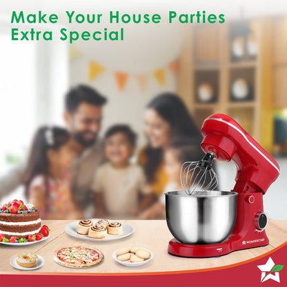 Regalia Neo Stand Mixer | 5.5L Stainless-steel Bowl | 10-speed Setting | 4 Attachments | Whisk, Whip, Beat, Mix | For Cake & Pizza Doughs, Creams, Salad Dressings, Eggs | 2 Year Warranty | Red